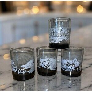 Vintage McDonalds Hawaii Set Of 4 Bar Glasses Hawaii Surfing Ocean Gray